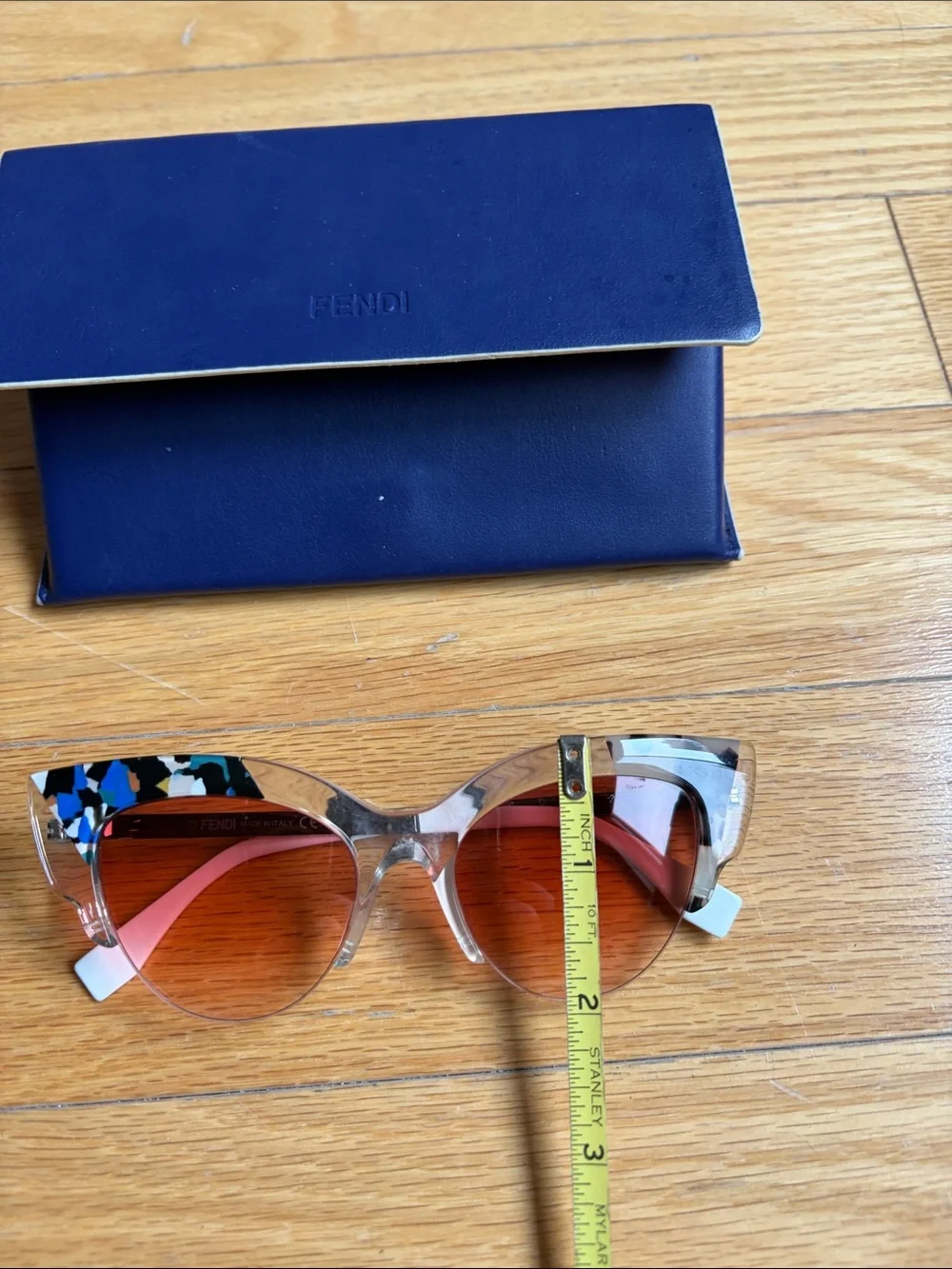 Fendi Multicolor Acetate Cat Eye Sunglasses with Coral Cleaning Cloth